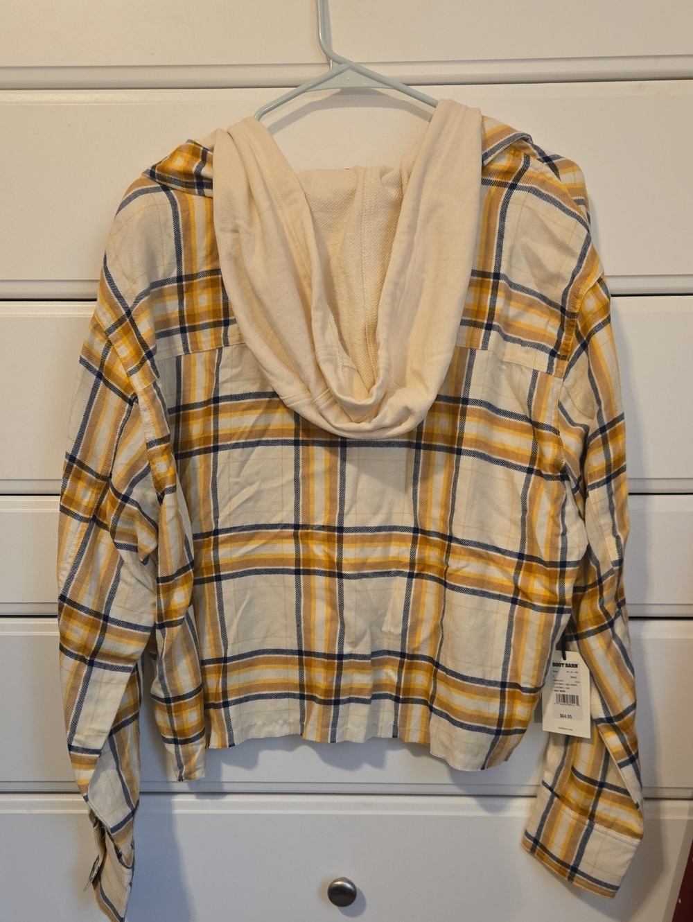 Women’s Yellow Plaid Hooded Button-Up Shirt